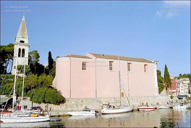 die prachtvolle Barockkirche des hl. Anton aus dem 17. Jh. im Hafen von Veli Losinj